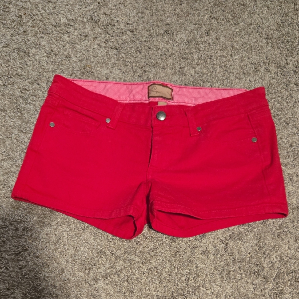 PAIGE Bright Red Jean Shorts